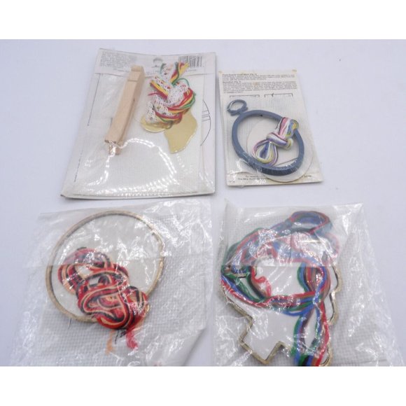 4 Mini Counted Cross Stitch Kits NOS Angel Ornmanet, Goose Santa  & Elf w frames - Picture 6 of 6